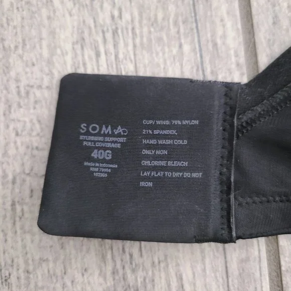 Soma Stunning Support Full Coverage Bra Solid Black Women's Size 40G - Picture 10 of 11